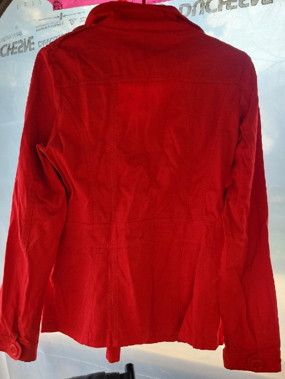 Divided Red Double-Breasted Jean Jacket - Picture 8 of 8